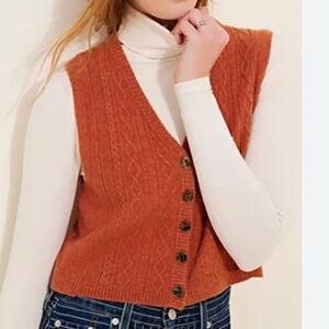Free People Beatrice Cashmere Vest Cable Knit Button-Down